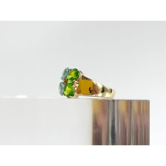 Multi Gemstone Pink Topaz, Peridot,  & Aquamarine Vintage Ring - sz 8 - Picture 5 of 10